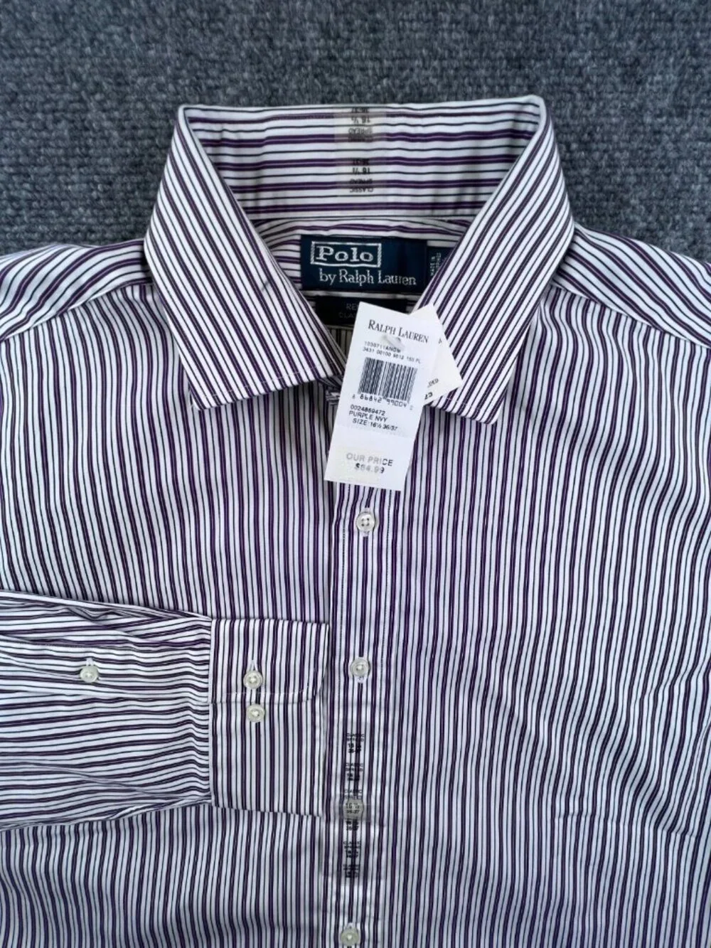 Polo Ralph Lauren Button Up Purple Striped Regent Classic Fit NWT 16.5 36/37